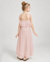 Blush Pink Chiffon A-line Junior Bridesmaid Dress Back View