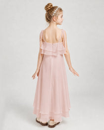 Blush Pink Chiffon A-line Junior Bridesmaid Dress Back View