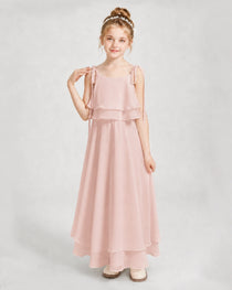 Blush Pink Chiffon A-line Junior Bridesmaid Dress Front View