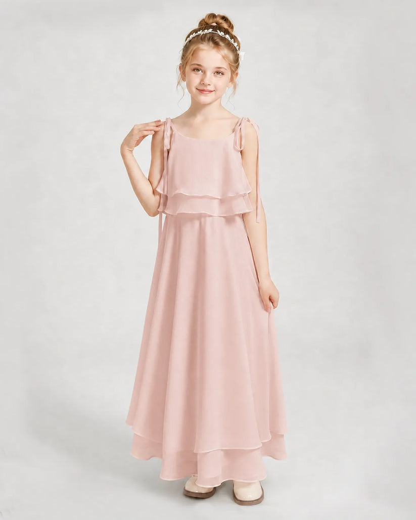 Blush Pink Chiffon A-line Junior Bridesmaid Dress Front View