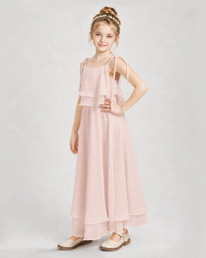 Blush Pink Chiffon A-line Junior Bridesmaid Dress Side View