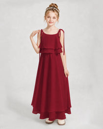 Burgundy Chiffon A-line Junior Bridesmaid Dress Front View