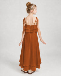 Burnt Orange Chiffon A-line Junior Bridesmaid Dress Back View