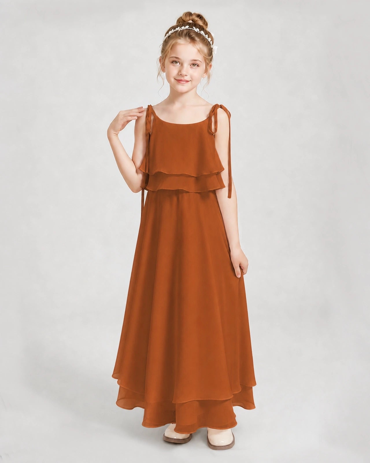 Burnt Orange Chiffon A-line Junior Bridesmaid Dress Front View