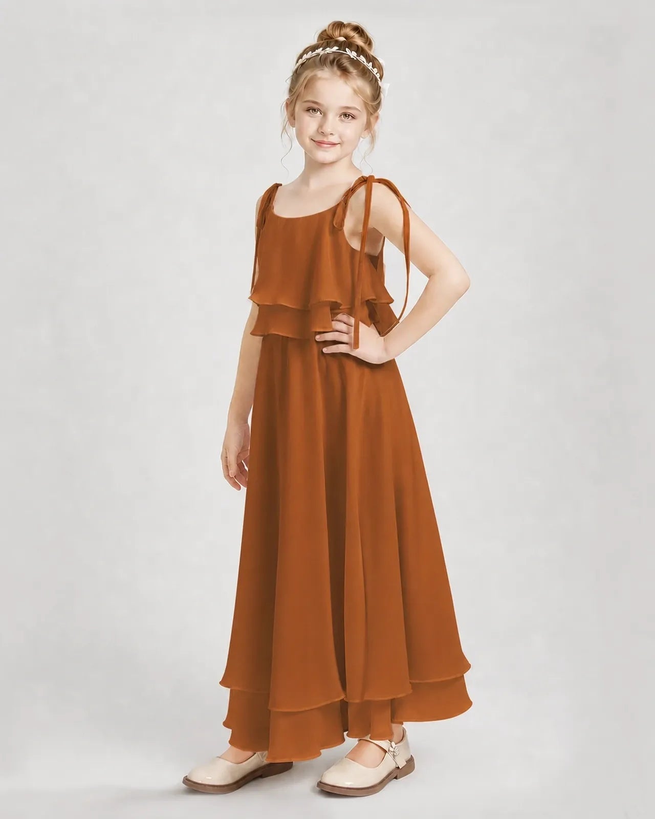 Burnt Orange Chiffon A-line Junior Bridesmaid Dress Side View