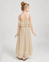 Champagne Chiffon A-line Junior Bridesmaid Dress Back View
