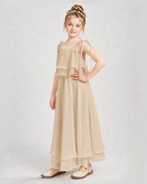 Champagne Chiffon A-line Junior Bridesmaid Dress Side View