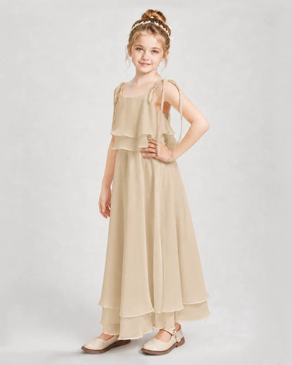 Champagne Chiffon A-line Junior Bridesmaid Dress Side View