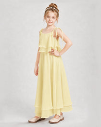 Dideyttawl Tie-Shoulder Layered Chiffon Junior Bridesmaid Dress