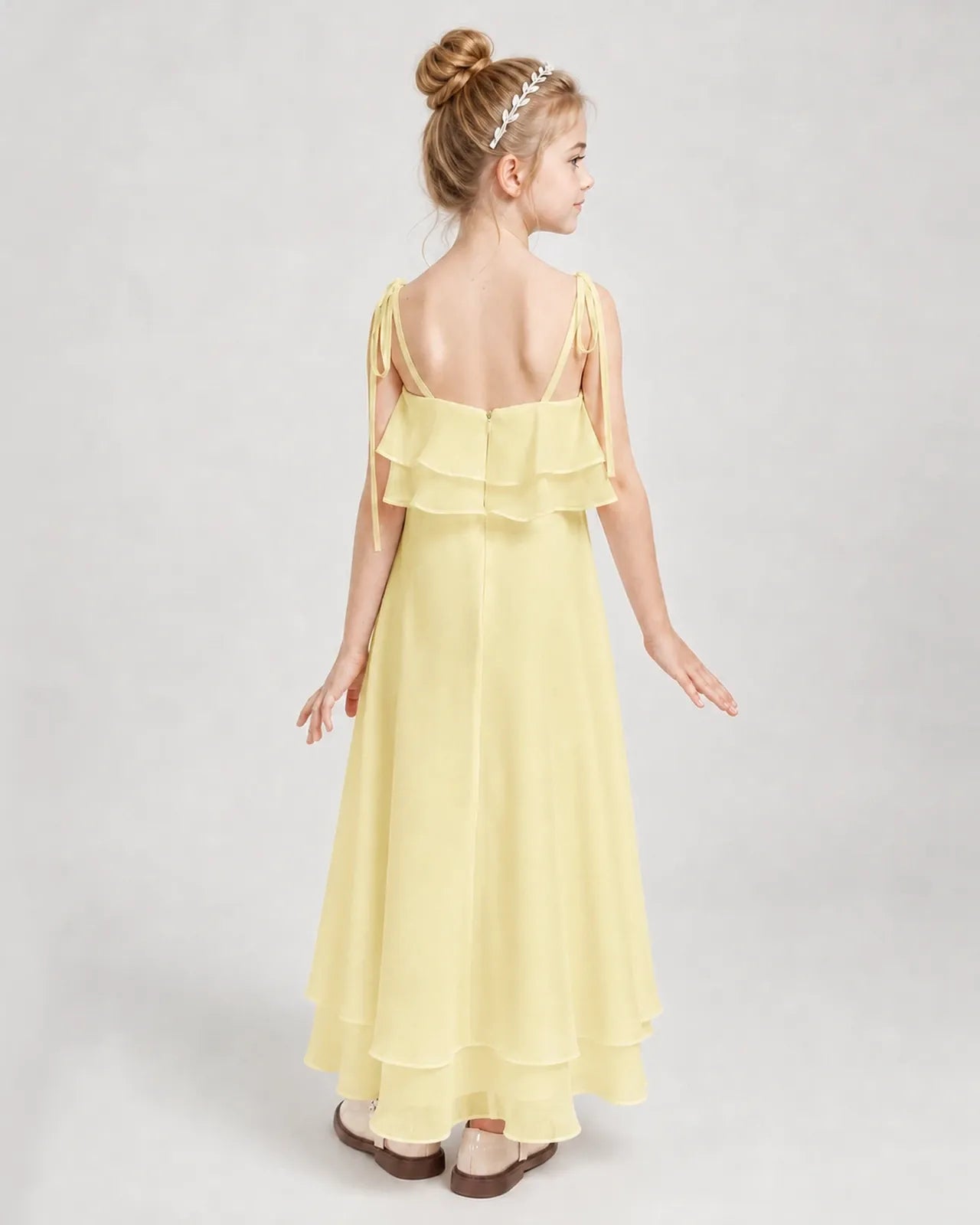 Daffodil Chiffon A-line Junior Bridesmaid Dress Back View