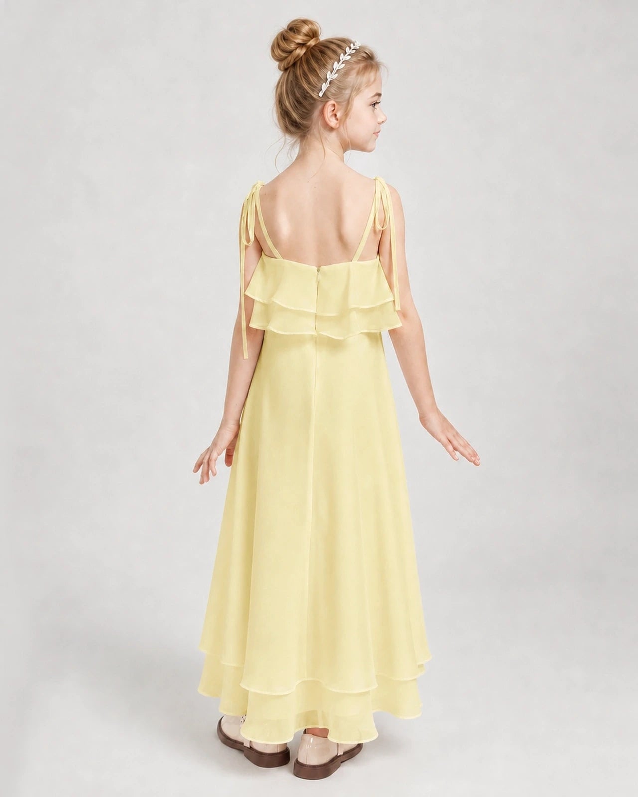 Daffodil Chiffon A-line Junior Bridesmaid Dress Back View