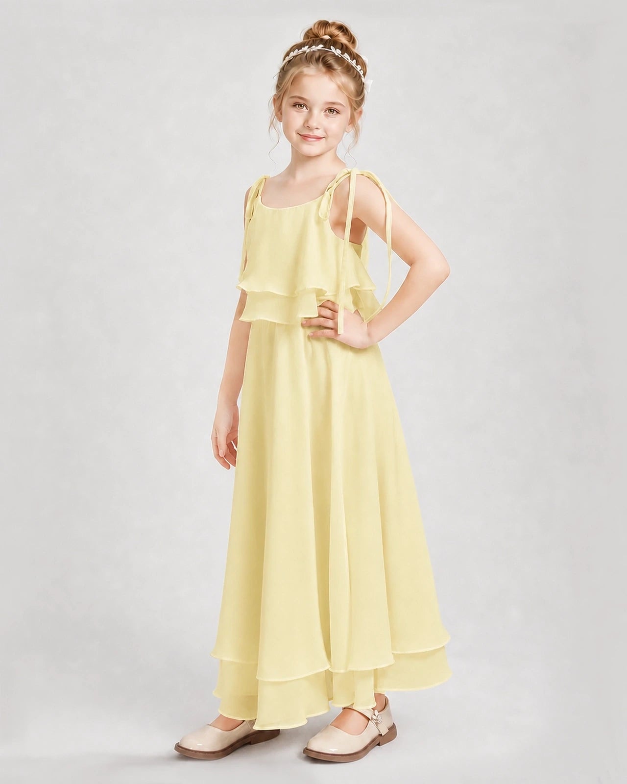 Daffodil Chiffon A-line Junior Bridesmaid Dress Side View