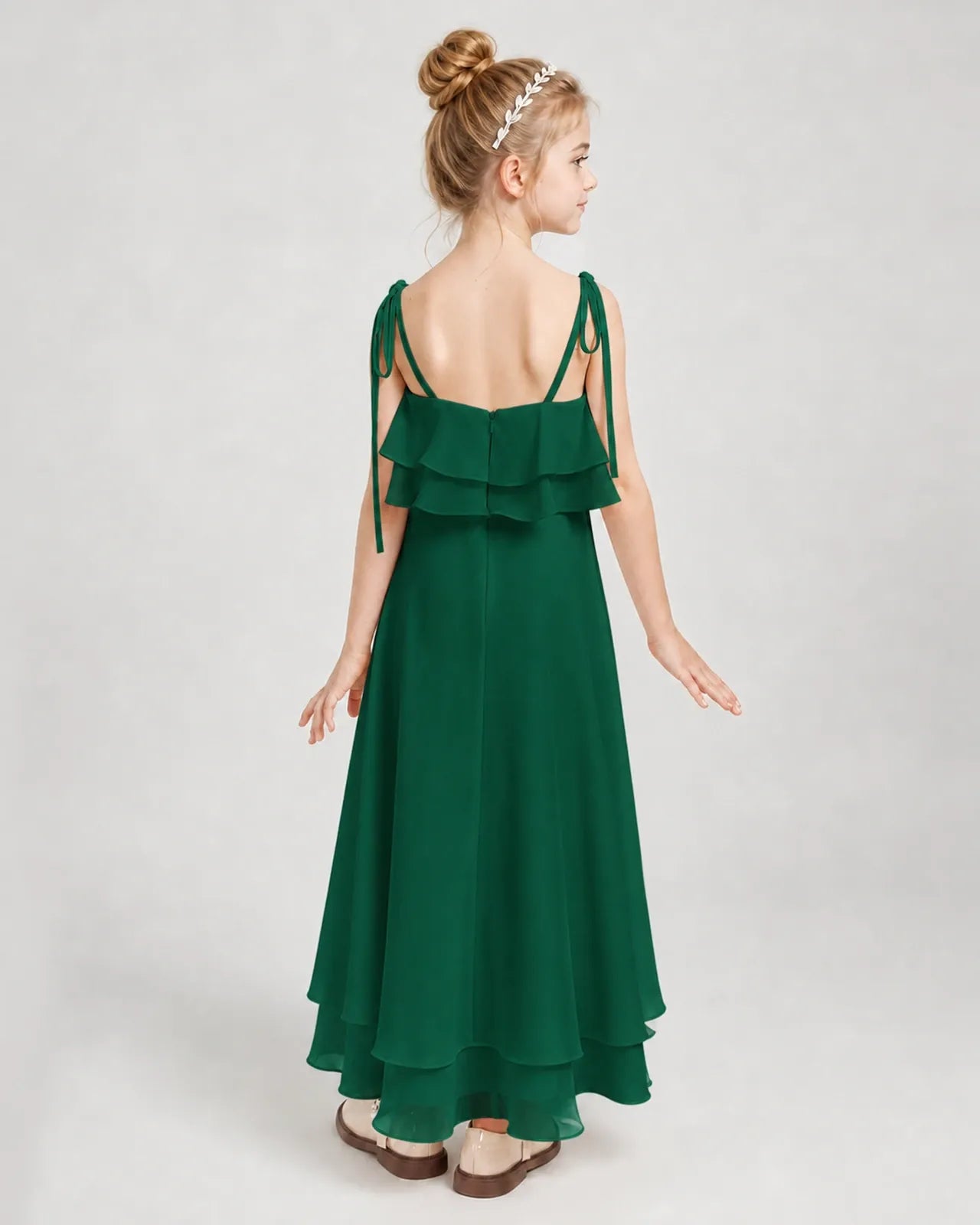 Dark Green Chiffon A-line Junior Bridesmaid Dress Back View