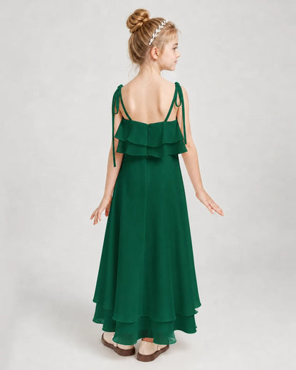 Dark Green Chiffon A-line Junior Bridesmaid Dress Back View