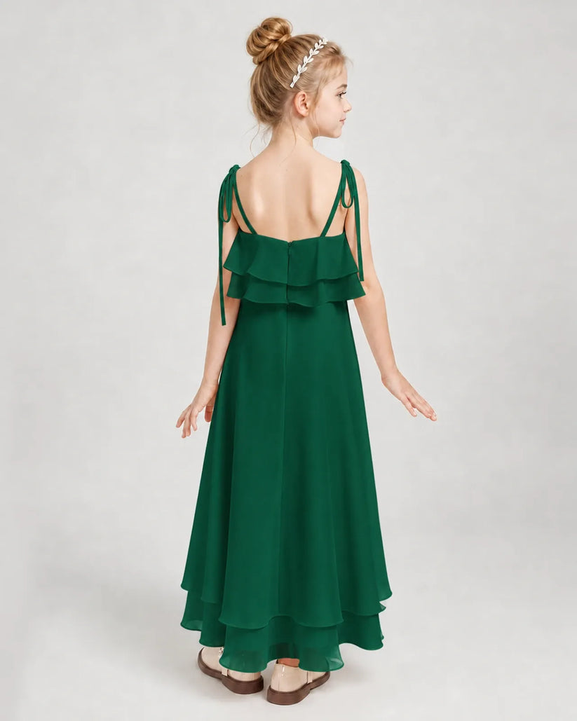 Dark Green Chiffon A-line Junior Bridesmaid Dress Back View