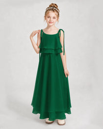 Dark Green Chiffon A-line Junior Bridesmaid Dress Front View