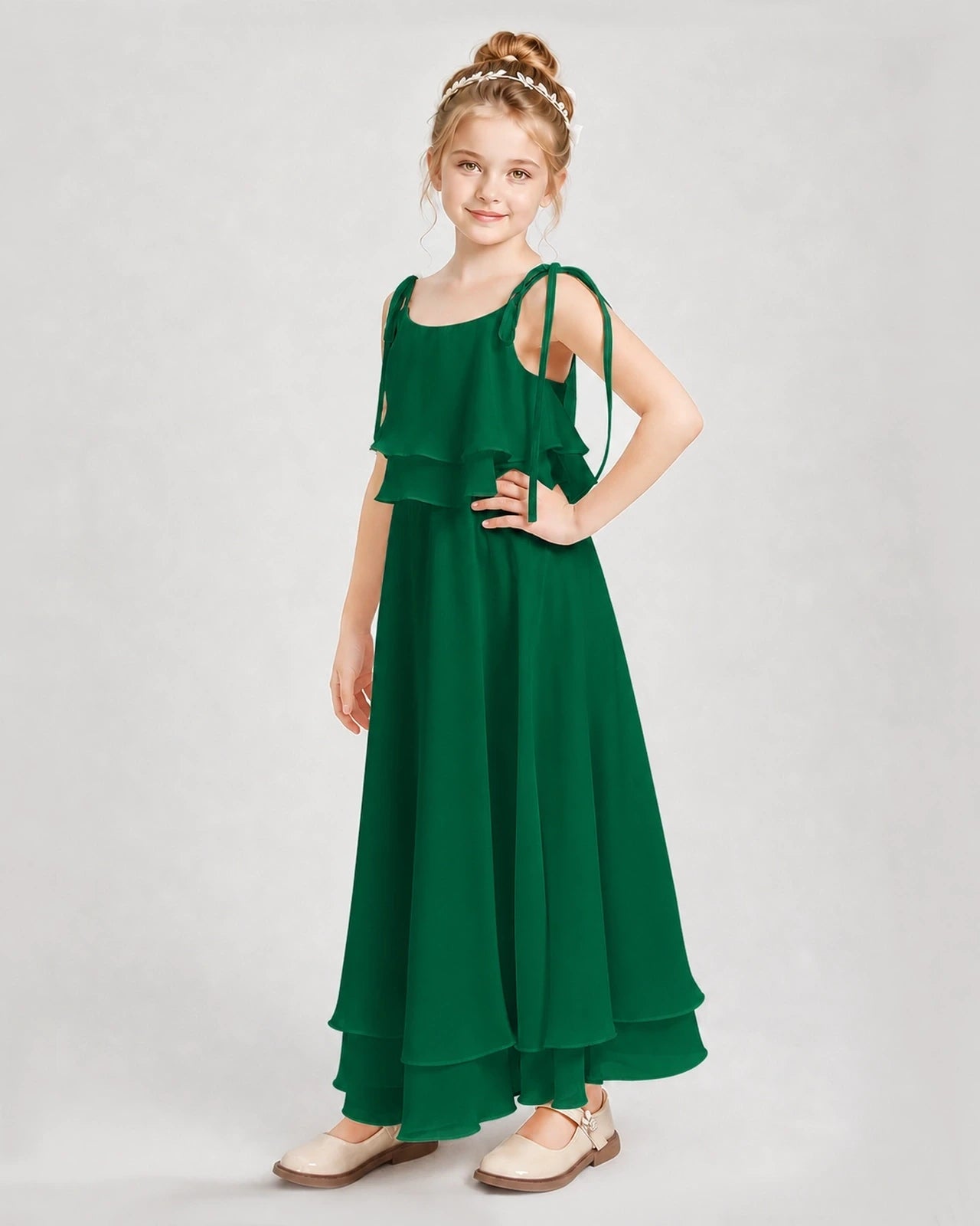 Dark Green Chiffon A-line Junior Bridesmaid Dress Side View