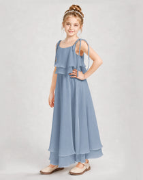 Dideyttawl Tie-Shoulder Layered Chiffon Junior Bridesmaid Dress