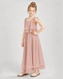 Dideyttawl Tie-Shoulder Layered Chiffon Junior Bridesmaid Dress