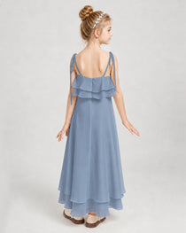 Dusty Blue Chiffon A-line Junior Bridesmaid Dress Back View