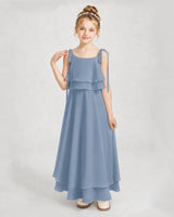 Dusty Blue Chiffon A-line Junior Bridesmaid Dress Front View