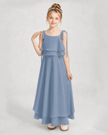 Dusty Blue Chiffon A-line Junior Bridesmaid Dress Front View