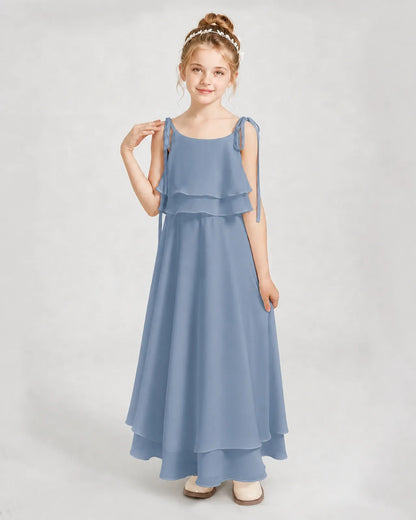 Dusty Blue Chiffon A-line Junior Bridesmaid Dress Front View