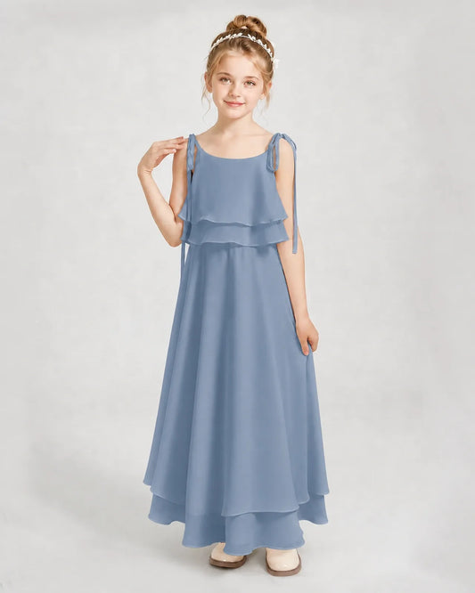 Dusty Blue Chiffon A-line Junior Bridesmaid Dress Front View