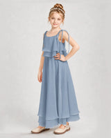 Dusty Blue Chiffon A-line Junior Bridesmaid Dress Side View