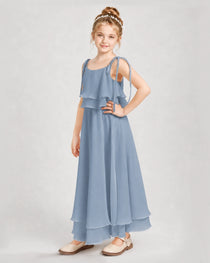 Dusty Blue Chiffon A-line Junior Bridesmaid Dress Side View