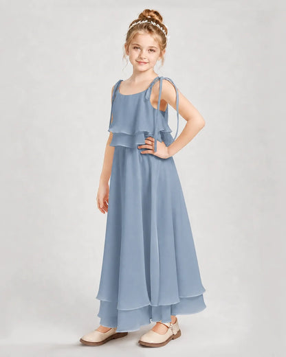 Dusty Blue Chiffon A-line Junior Bridesmaid Dress Side View