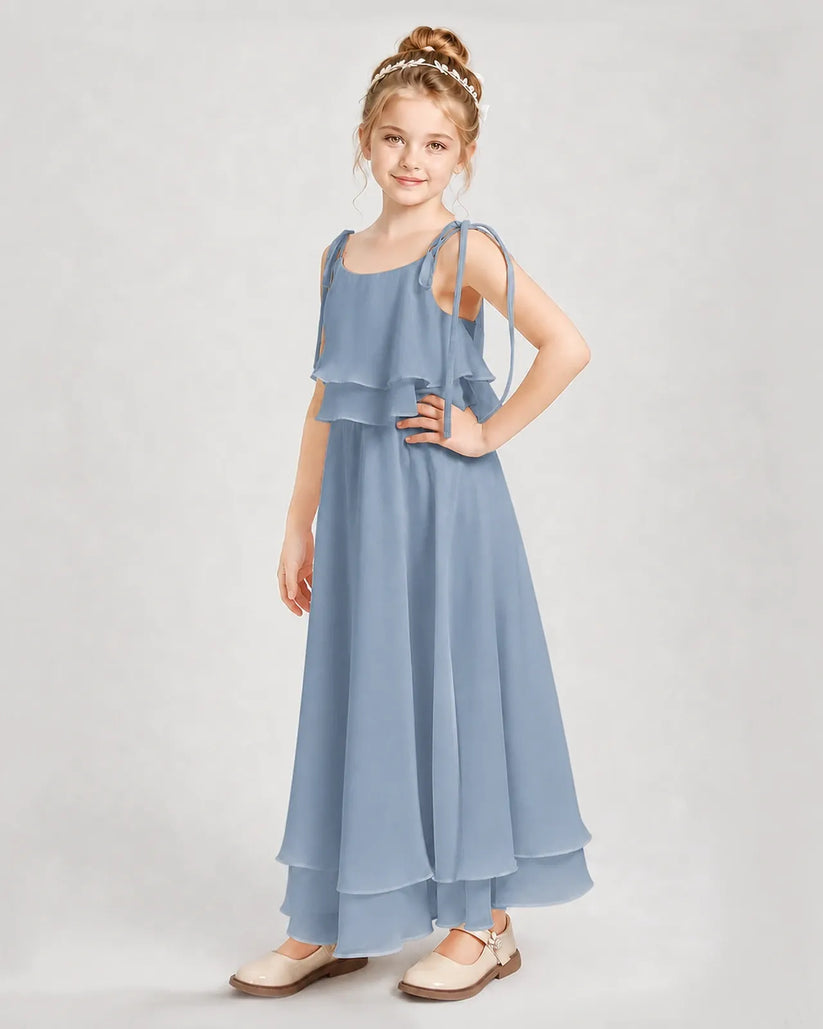Dusty Blue Chiffon A-line Junior Bridesmaid Dress Side View