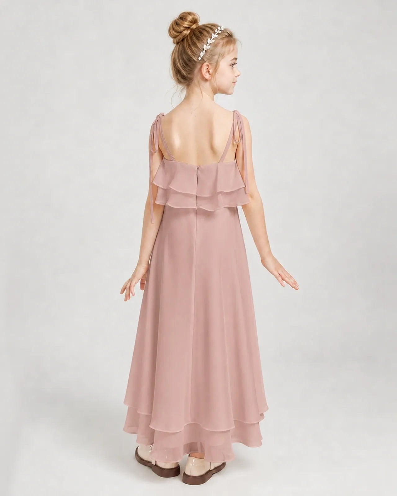 Dusty Rose Chiffon A-line Junior Bridesmaid Dress Back View