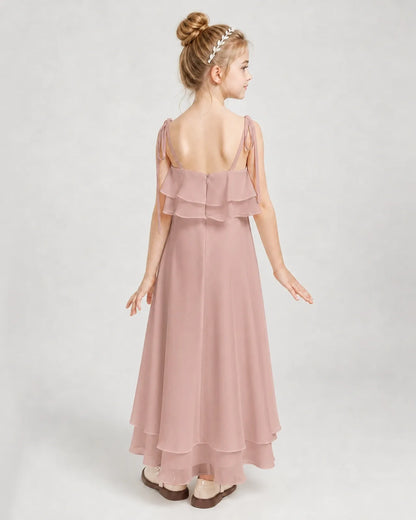 Dusty Rose Chiffon A-line Junior Bridesmaid Dress Back View