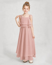 Dusty Rose Chiffon A-line Junior Bridesmaid Dress Front View