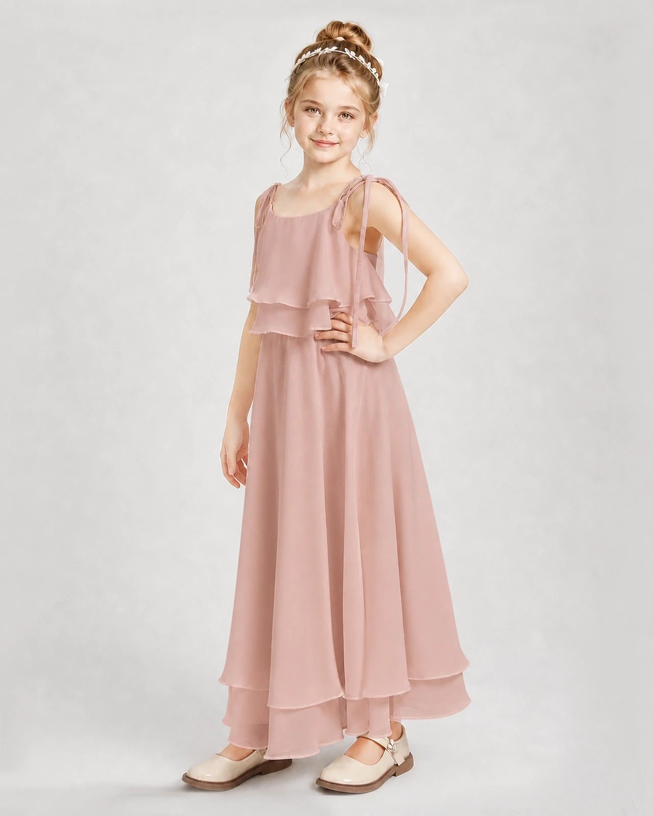 Dusty Rose Chiffon A-line Junior Bridesmaid Dress Side View