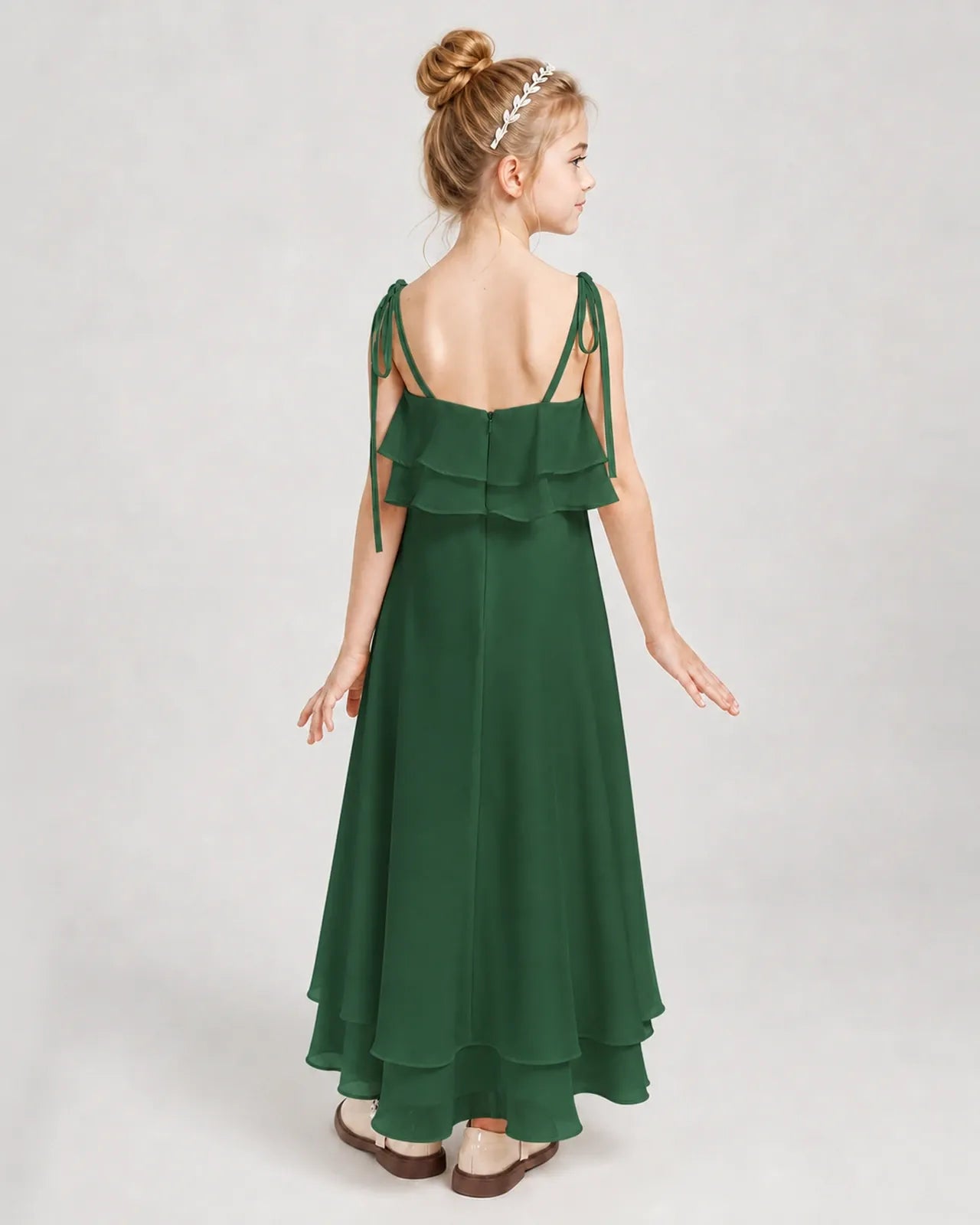 Emerald Green Chiffon A-line Junior Bridesmaid Dress Back View