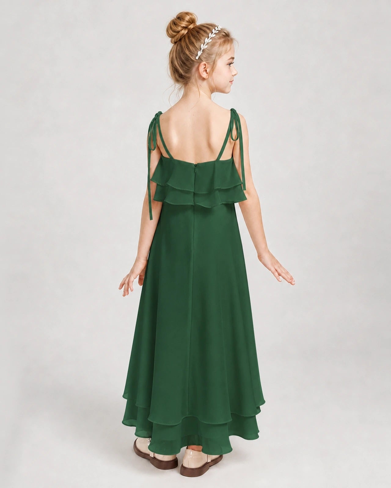 Emerald Green Chiffon A-line Junior Bridesmaid Dress Back View