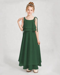 Emerald Green Chiffon A-line Junior Bridesmaid Dress Front View