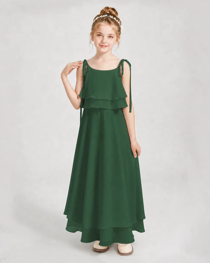 Emerald Green Chiffon A-line Junior Bridesmaid Dress Front View