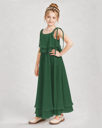 Emerald Green Chiffon A-line Junior Bridesmaid Dress Side View