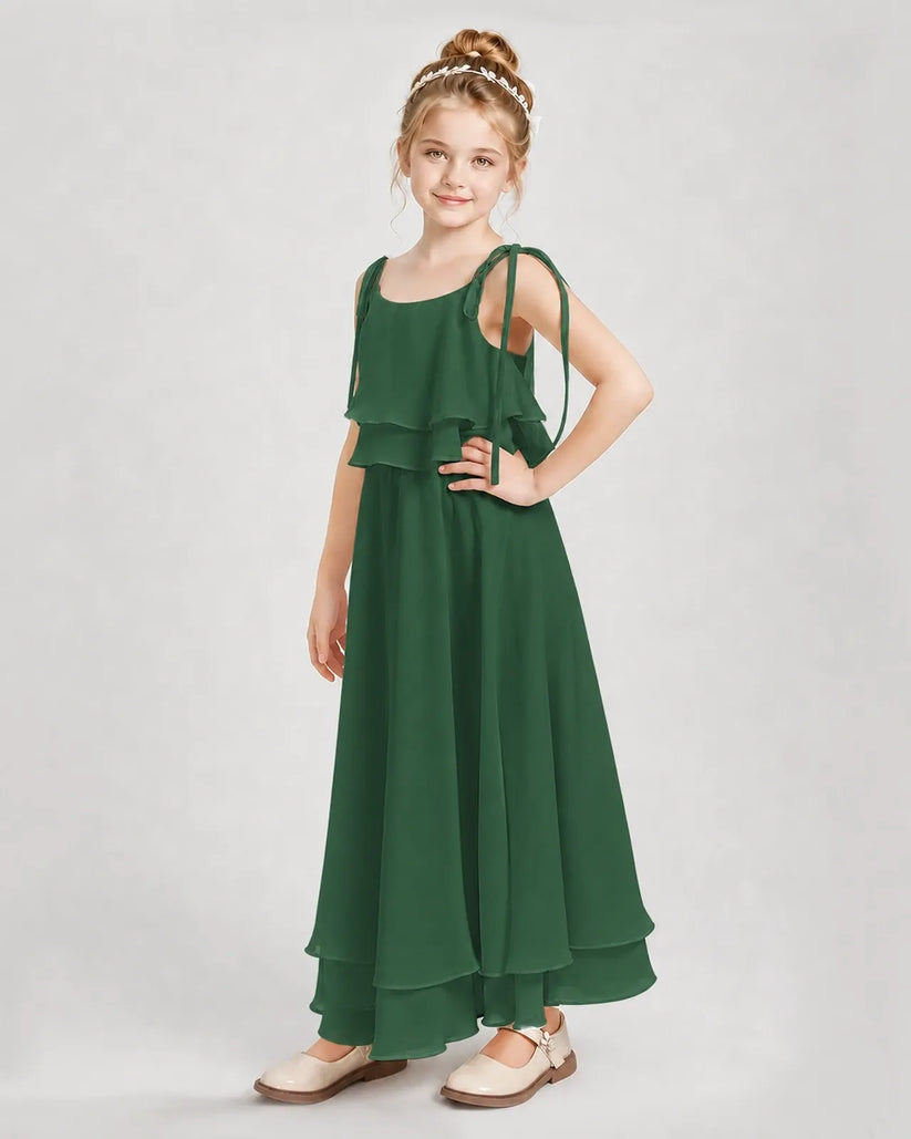 Emerald Green Chiffon A-line Junior Bridesmaid Dress Side View
