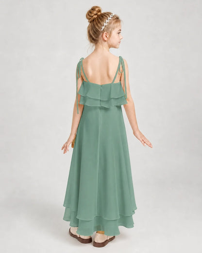 Eucalyptus Chiffon A-line Junior Bridesmaid Dress Back View