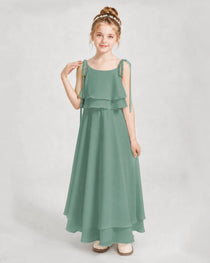 Eucalyptus Chiffon A-line Junior Bridesmaid Dress Front View