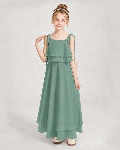 Eucalyptus Chiffon A-line Junior Bridesmaid Dress Front View