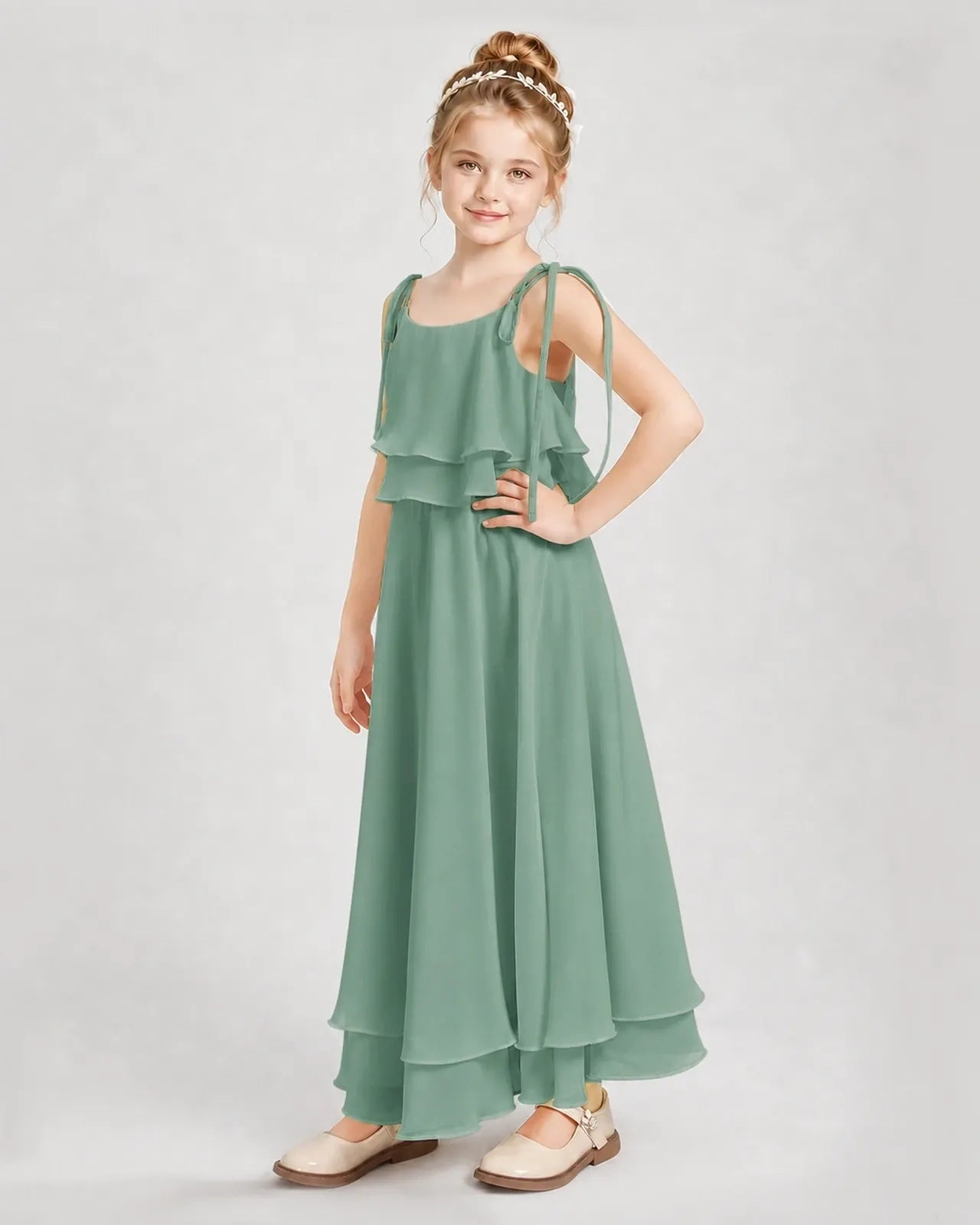 Eucalyptus Chiffon A-line Junior Bridesmaid Dress Side View