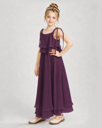 Dideyttawl Tie-Shoulder Layered Chiffon Junior Bridesmaid Dress
