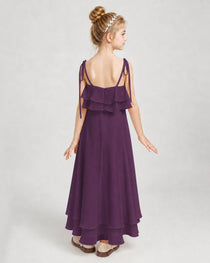 Grape Chiffon A-line Junior Bridesmaid Dress Back View