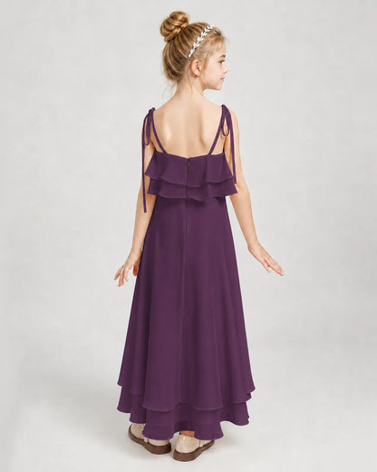 Grape Chiffon A-line Junior Bridesmaid Dress Back View