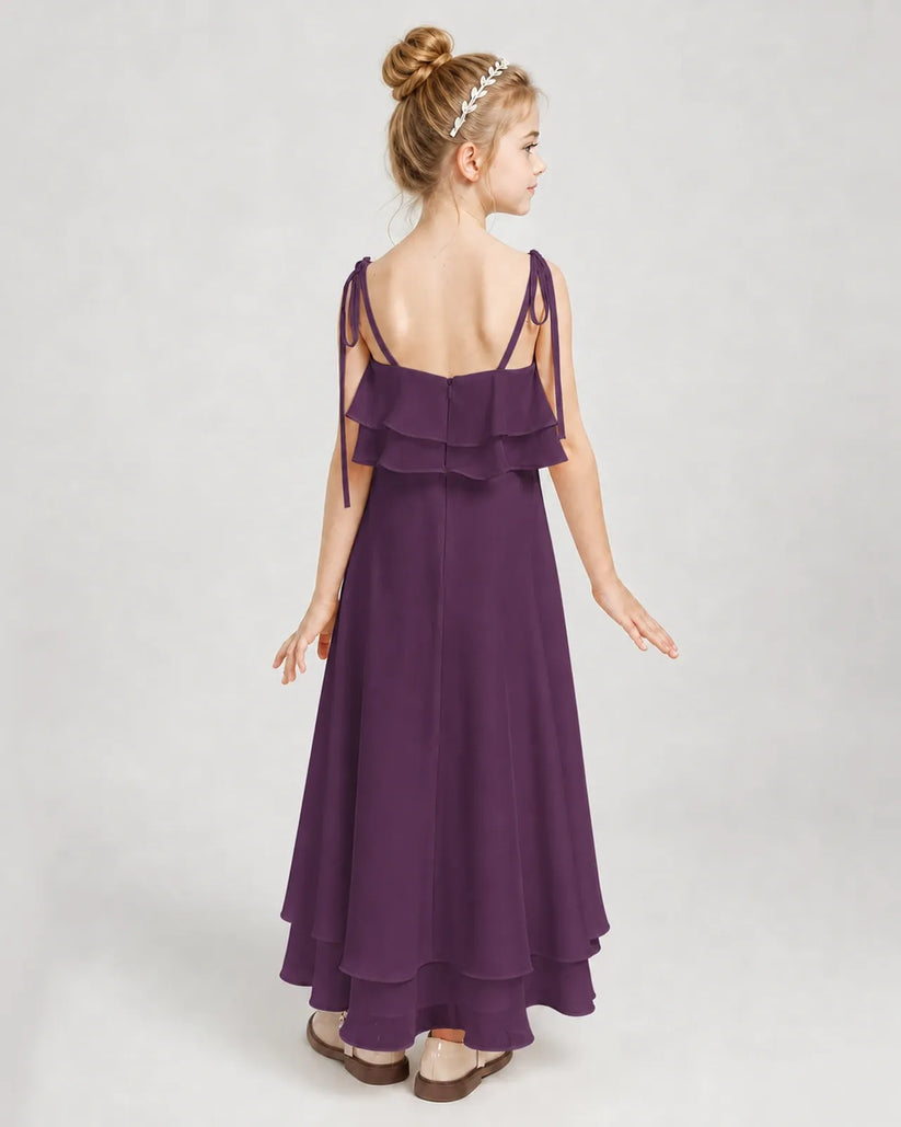 Grape Chiffon A-line Junior Bridesmaid Dress Back View